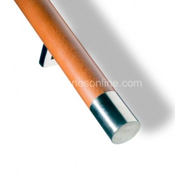Pasamano de madera redondo ø4,5 cm con remates de inoxidable